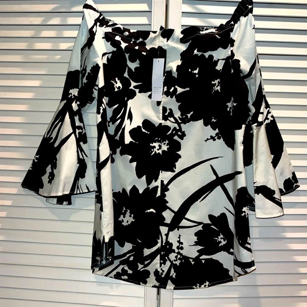 NWT White House Black Market black/white off shoulder top women’s size S